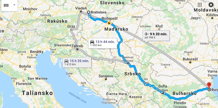 autom do Bulharska - cez Srbsko